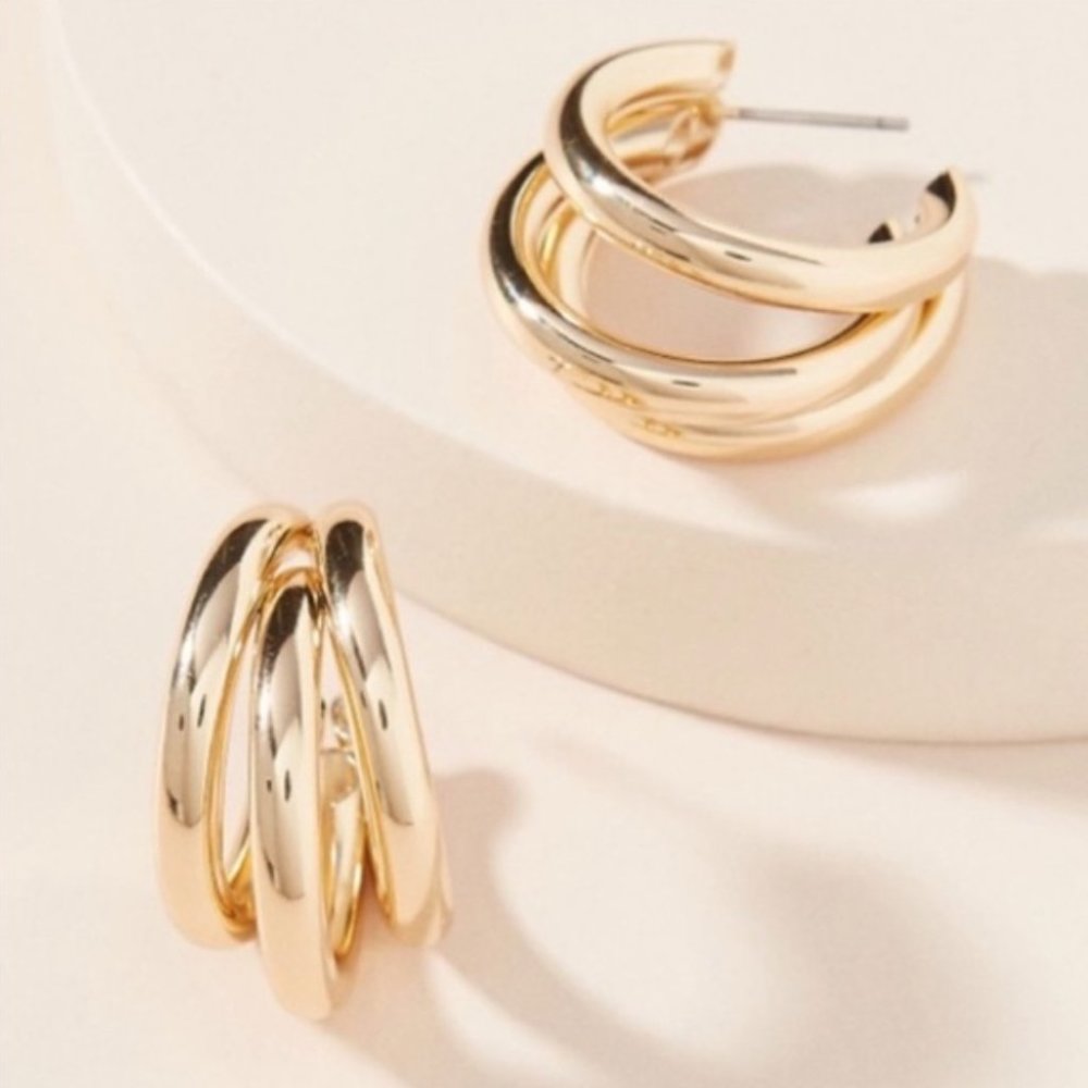 Anthro Triple Hoop Gold Earrings